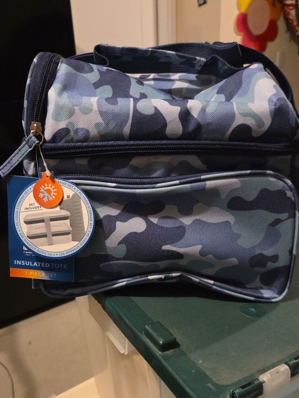 Insulated Blue Camo Lunch Tote